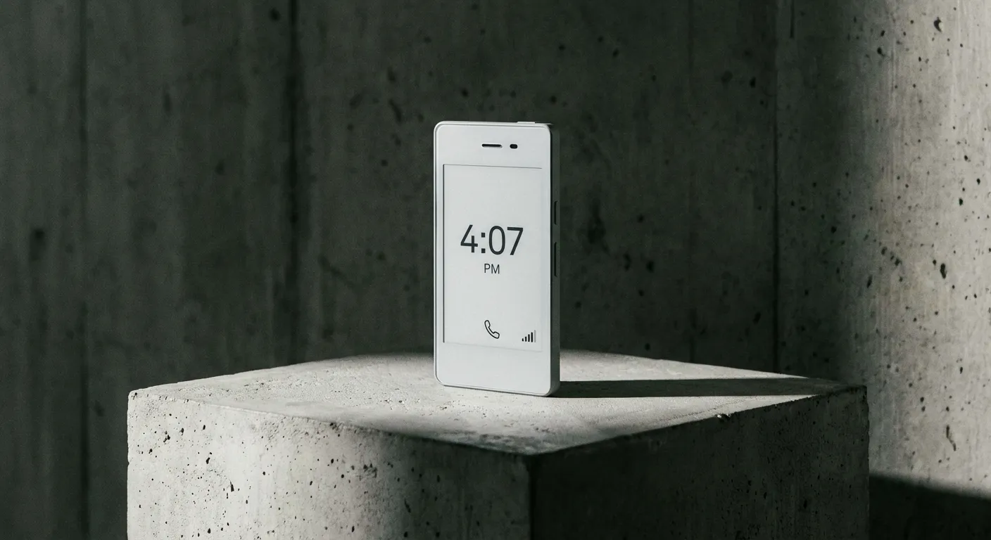 Light Phone II minimalist device displaying time and battery life