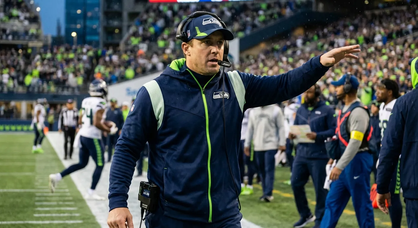 Mike Macdonald coaching on the sideline during an NFL playoff game