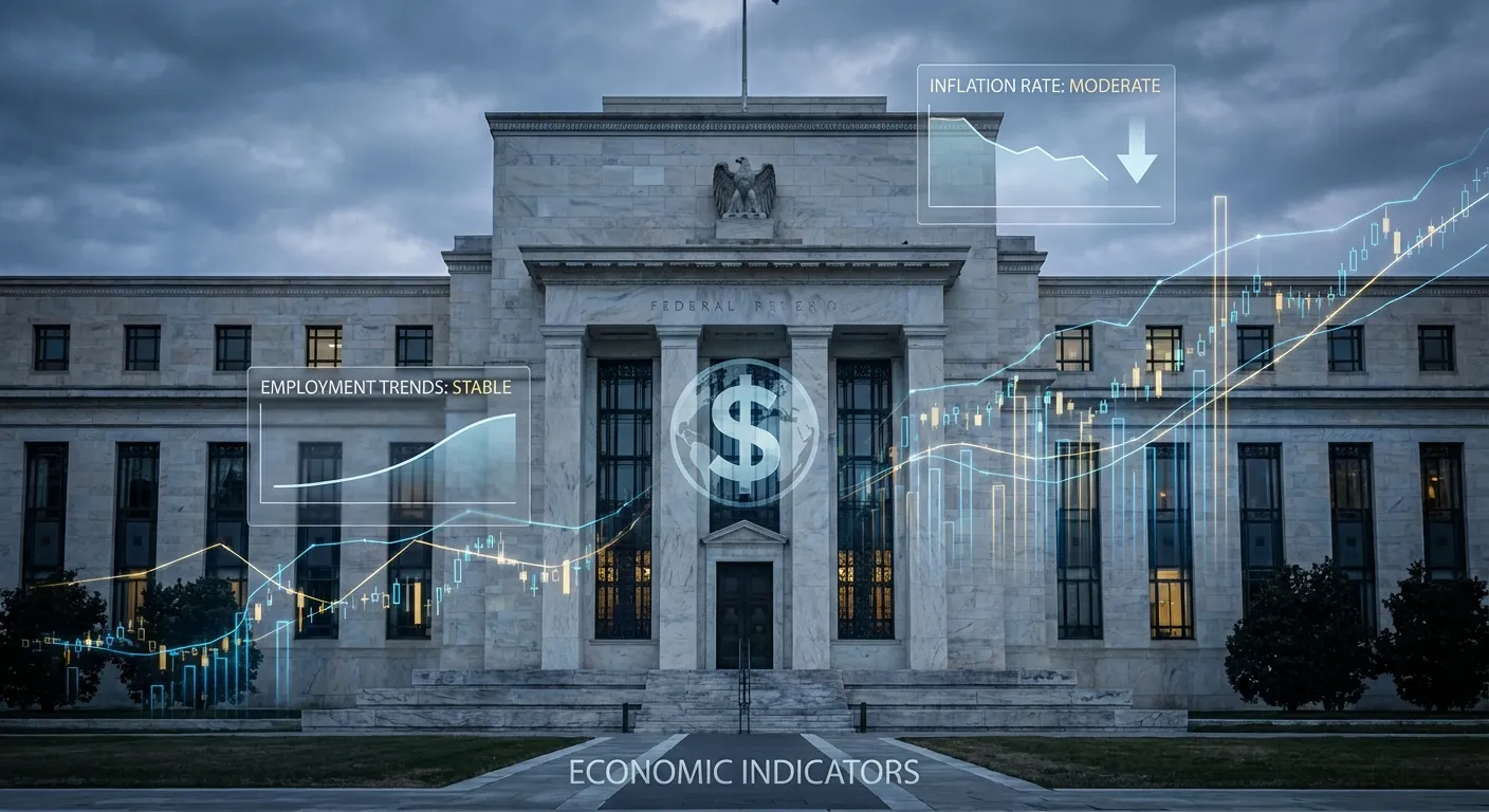 Federal Reserve building exterior with financial data overlay concept