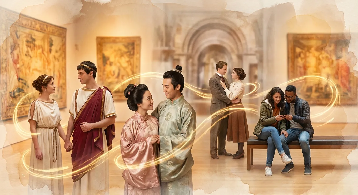 Diverse couples from various cultures showing affection, representing the universality of romantic love