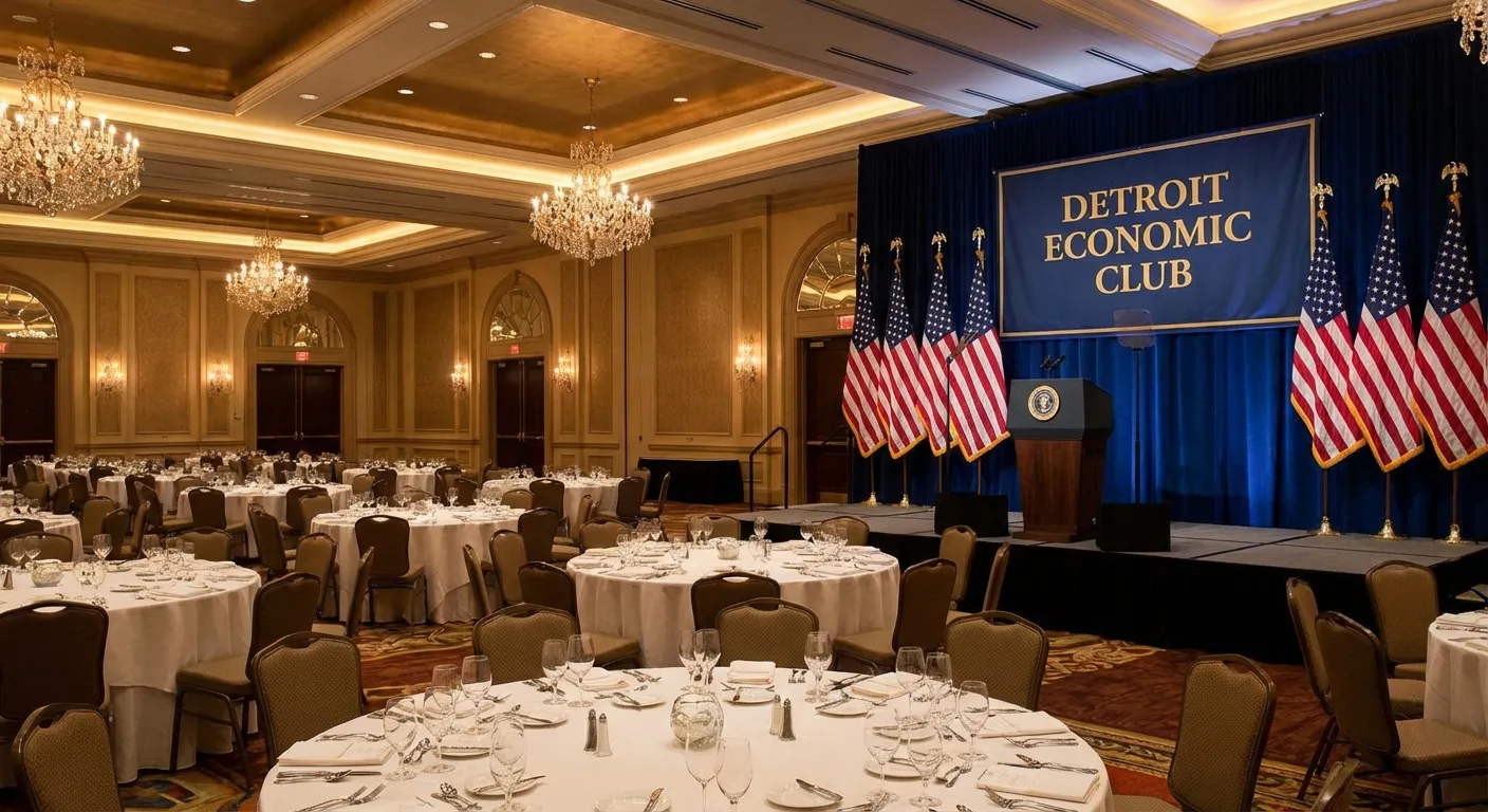Detroit Economic Club event space prepared for presidential address
