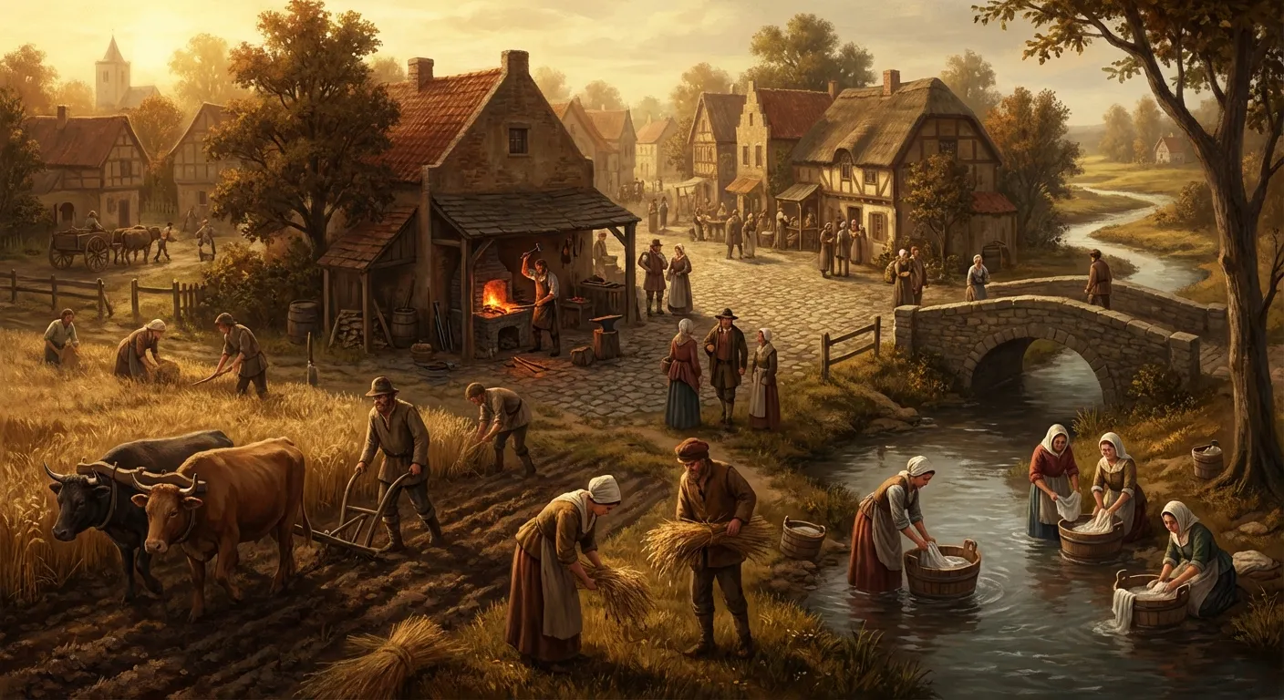 Pre-industrial workers following natural rhythms of daylight and seasons for their labor