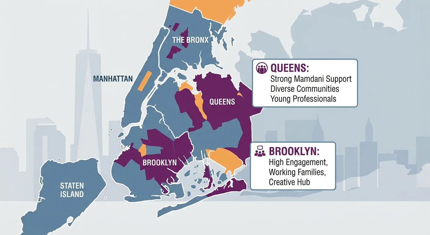 Map of New York City showing voting patterns by neighborhood