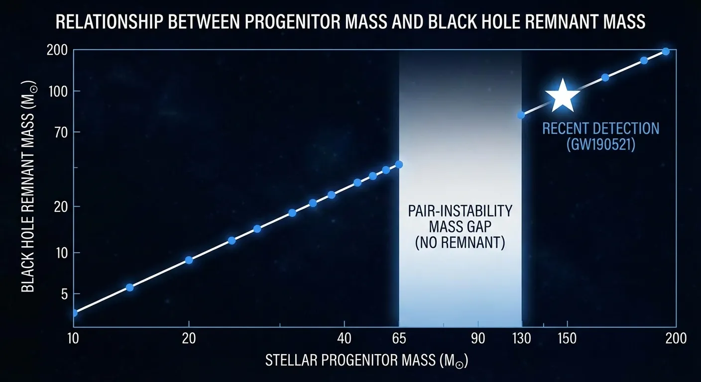 Graph showing the pair-instability mass gap in black hole formation