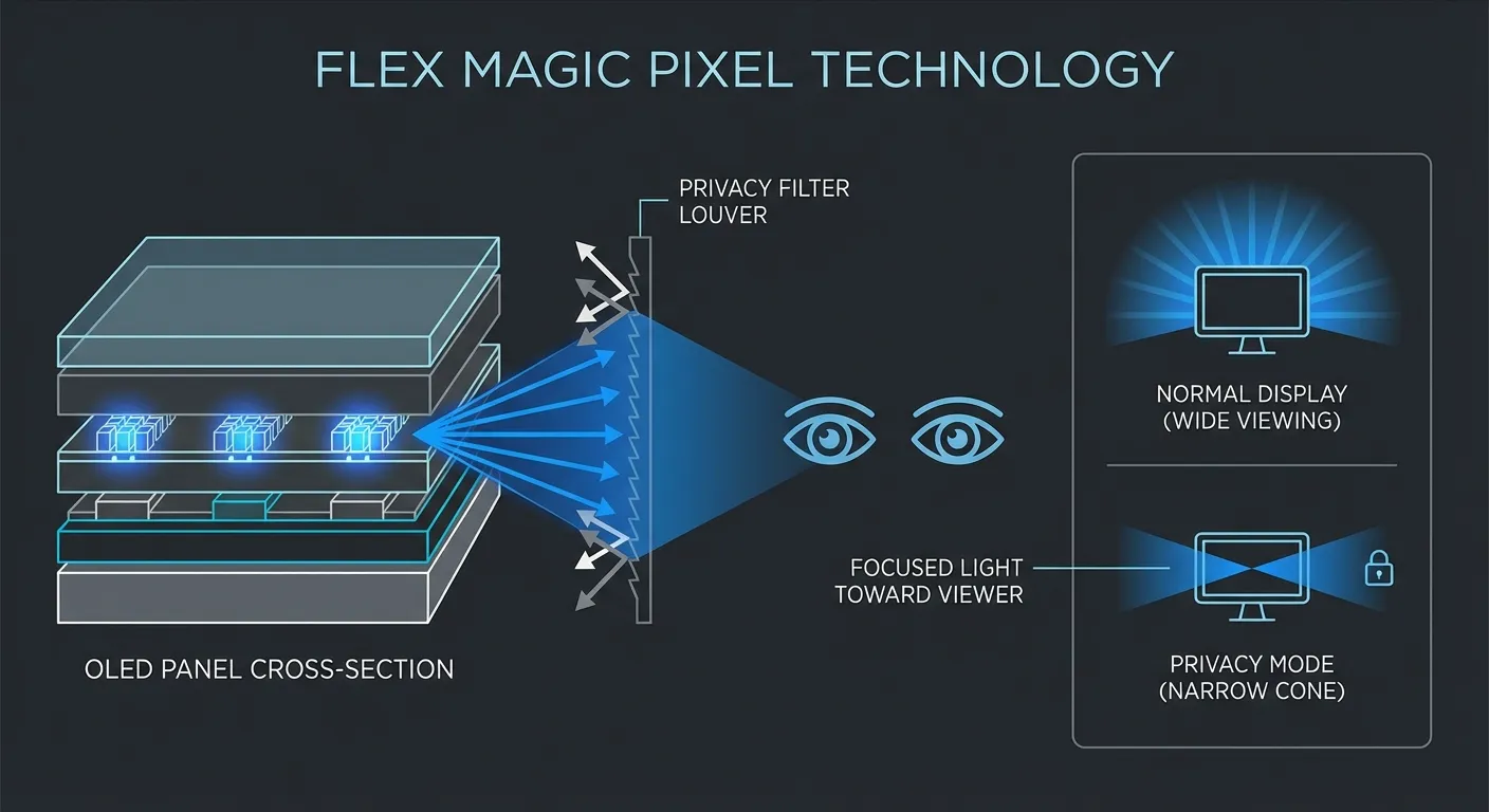 Diagram showing how light is redirected by Flex Magic Pixel technology