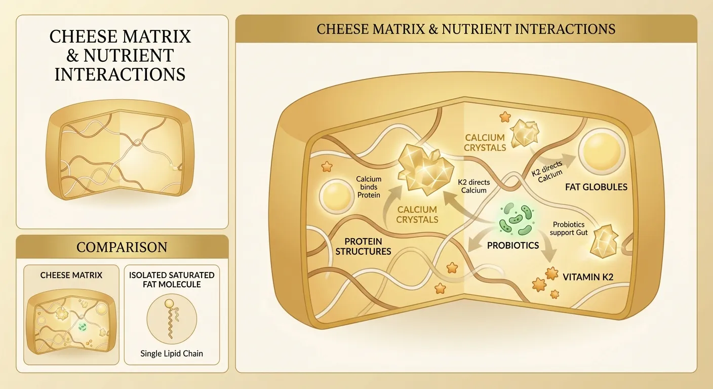 Diagram illustrating the cheese matrix concept with various nutrient components