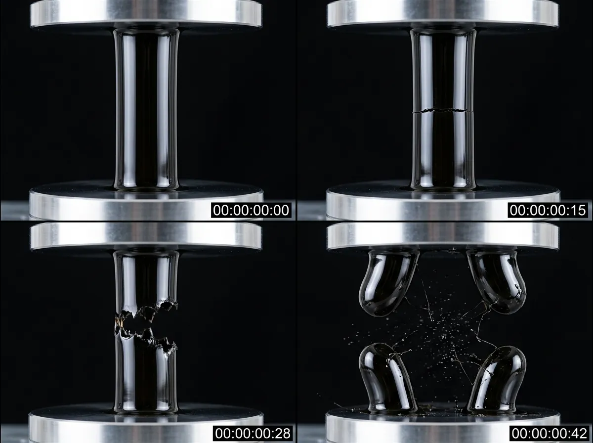 High-speed camera sequence showing a viscous liquid fracturing into two clean halves