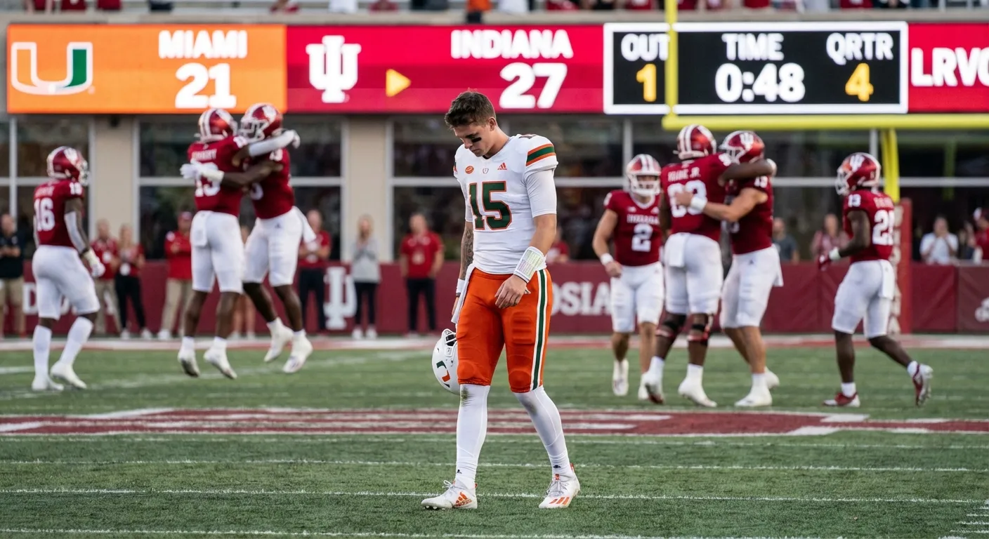 Miami quarterback Carson Beck dejected after the final interception