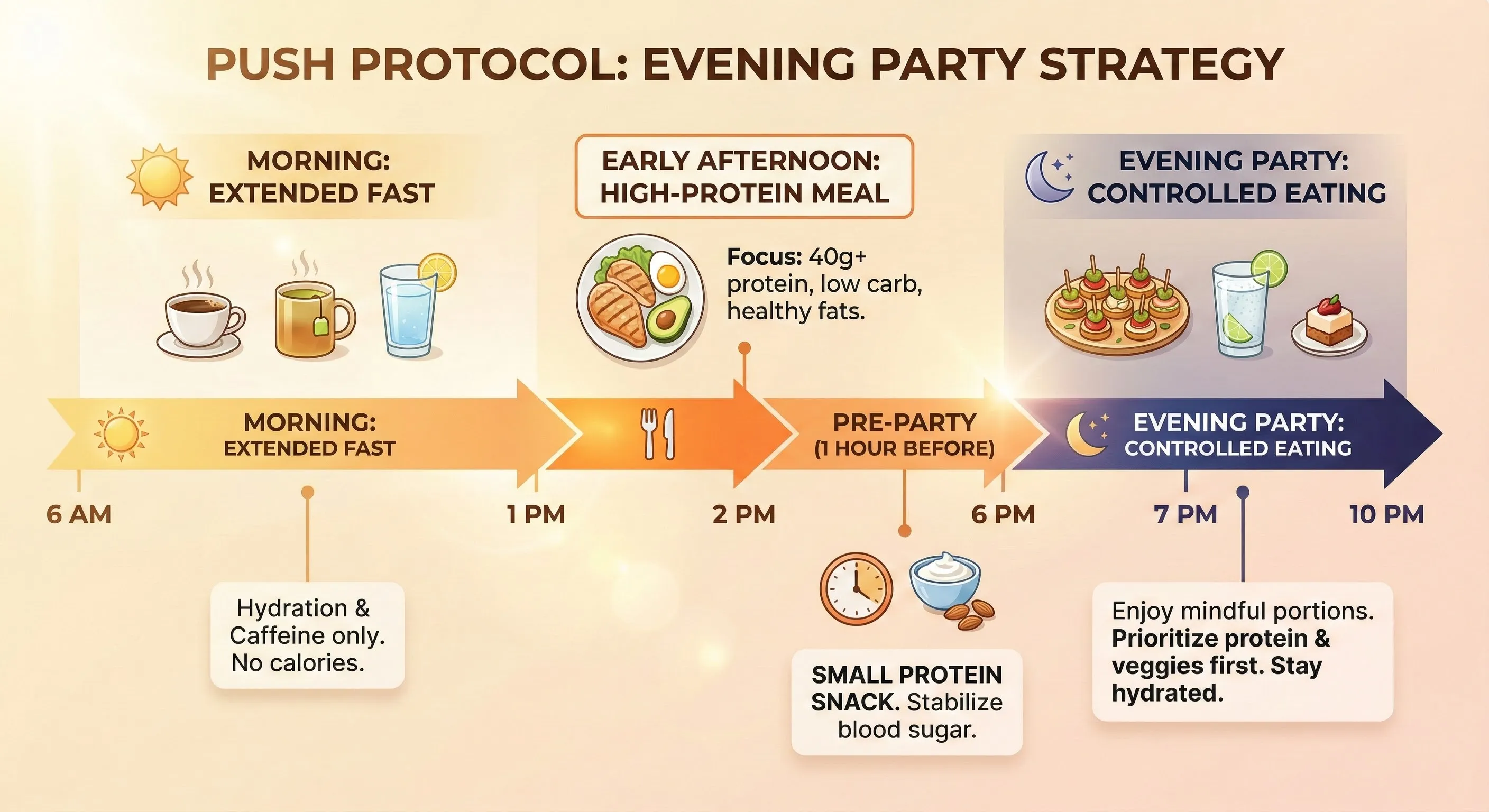 Timeline showing the Push Protocol meal timing strategy