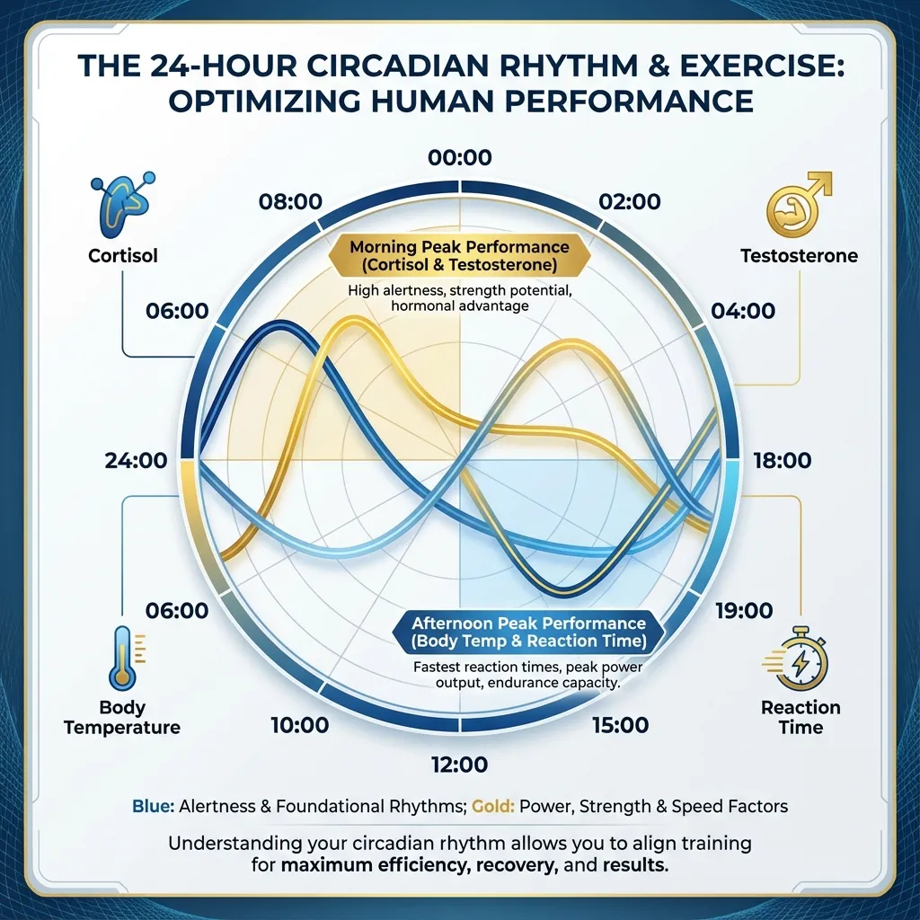 Infographic showing circadian hormone fluctuations including cortisol testosterone and body temperature