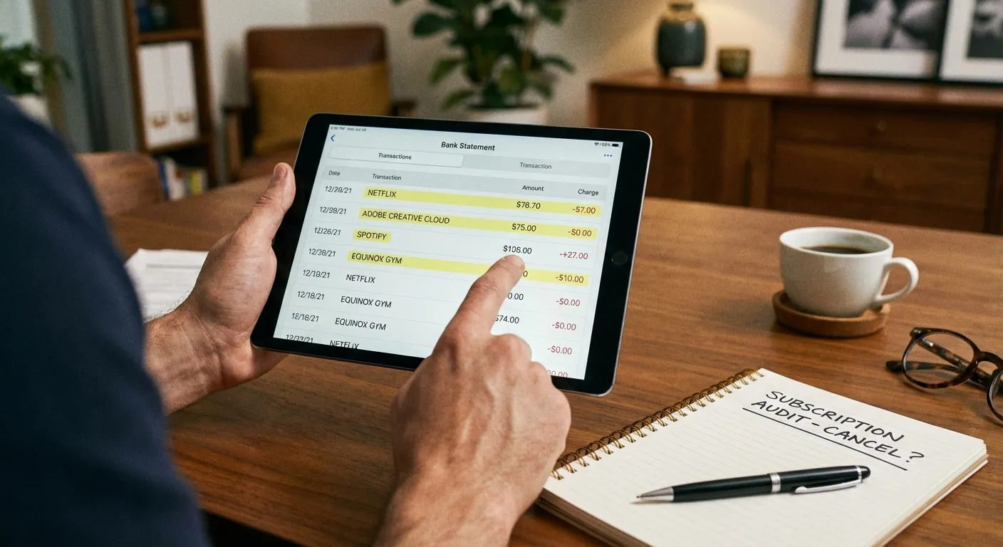 Bank statement showing multiple subscription charges highlighted