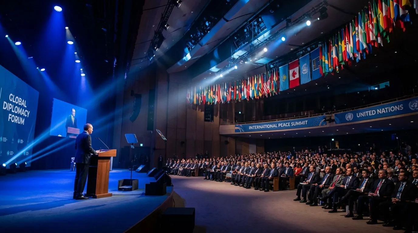 Secretary of State Marco Rubio addressing the Munich Security Conference stage