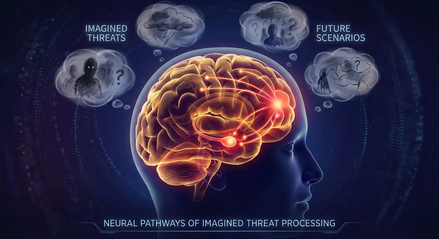 Brain visualization showing threat response activation from imagined future scenarios