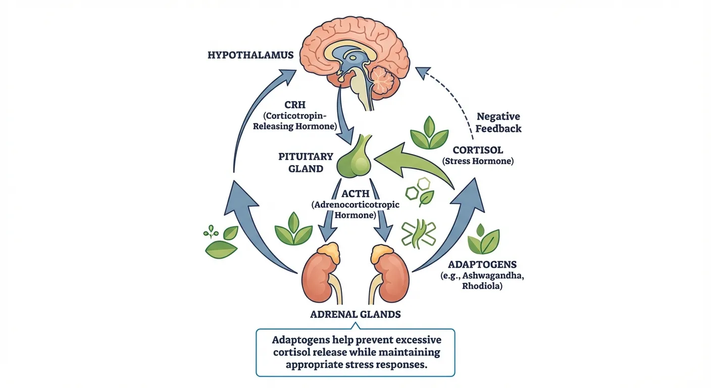 Diagram showing how adaptogens modulate the HPA axis stress response system