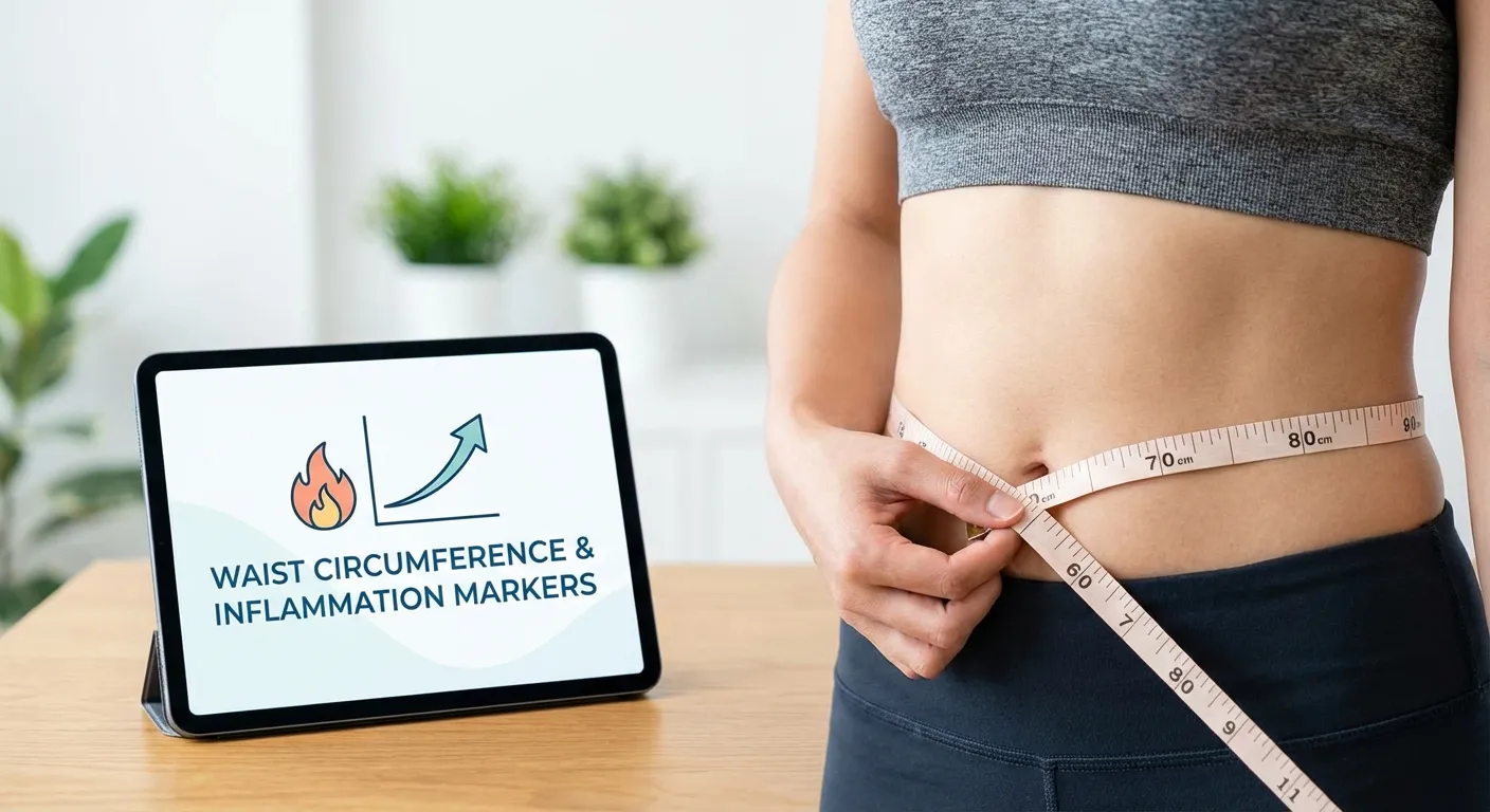 Person measuring waist circumference with measuring tape, representing body composition and inflammation connection