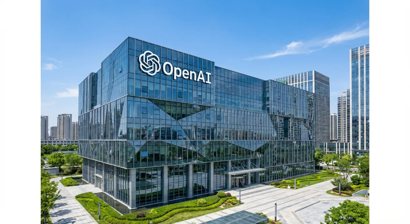 OpenAI company logo and headquarters building