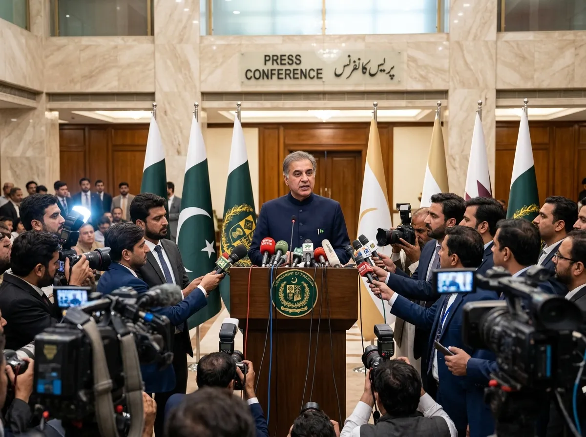 Pakistani Prime Minister addressing press conference about Iran ceasefire mediation in Islamabad
