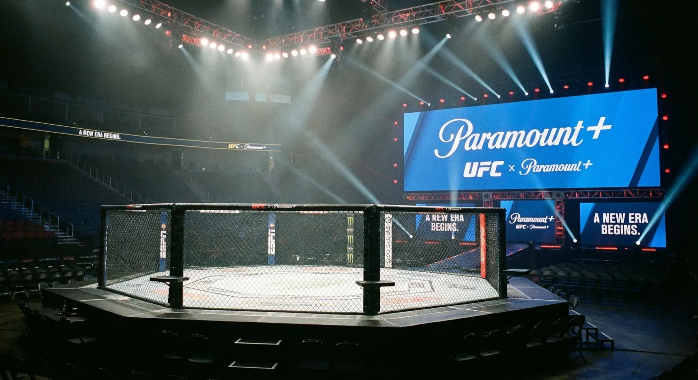 UFC Octagon with Paramount Plus logo displayed on screen