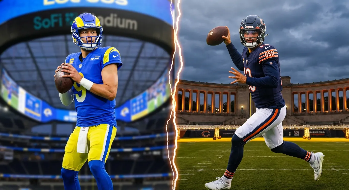 Matthew Stafford and Caleb Williams in a quarterback matchup graphic