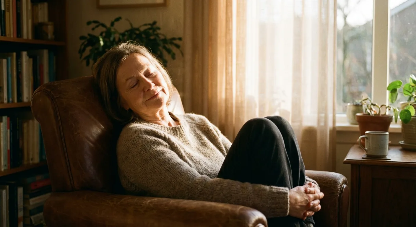 Person sitting peacefully with eyes closed, experiencing a nostalgic memory