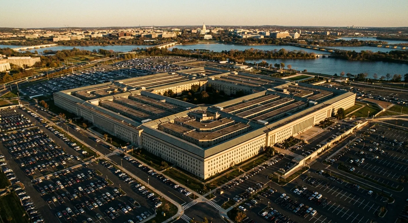 The Pentagon building aerial view with surrounding infrastructure