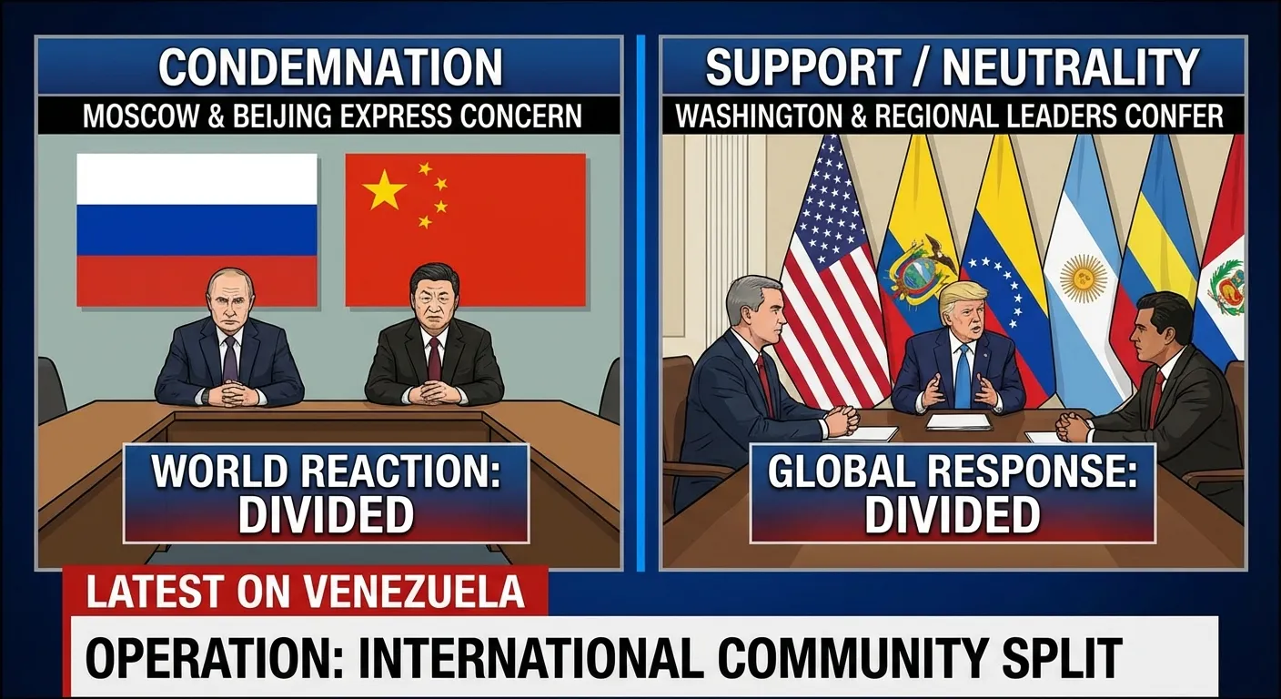 Split image showing reactions from world leaders to the Venezuela operation