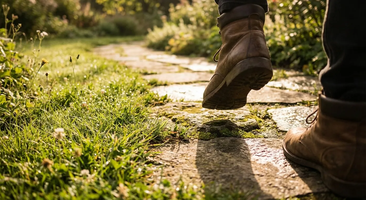 Single small step forward on a winding path, representing the power of tiny commitments