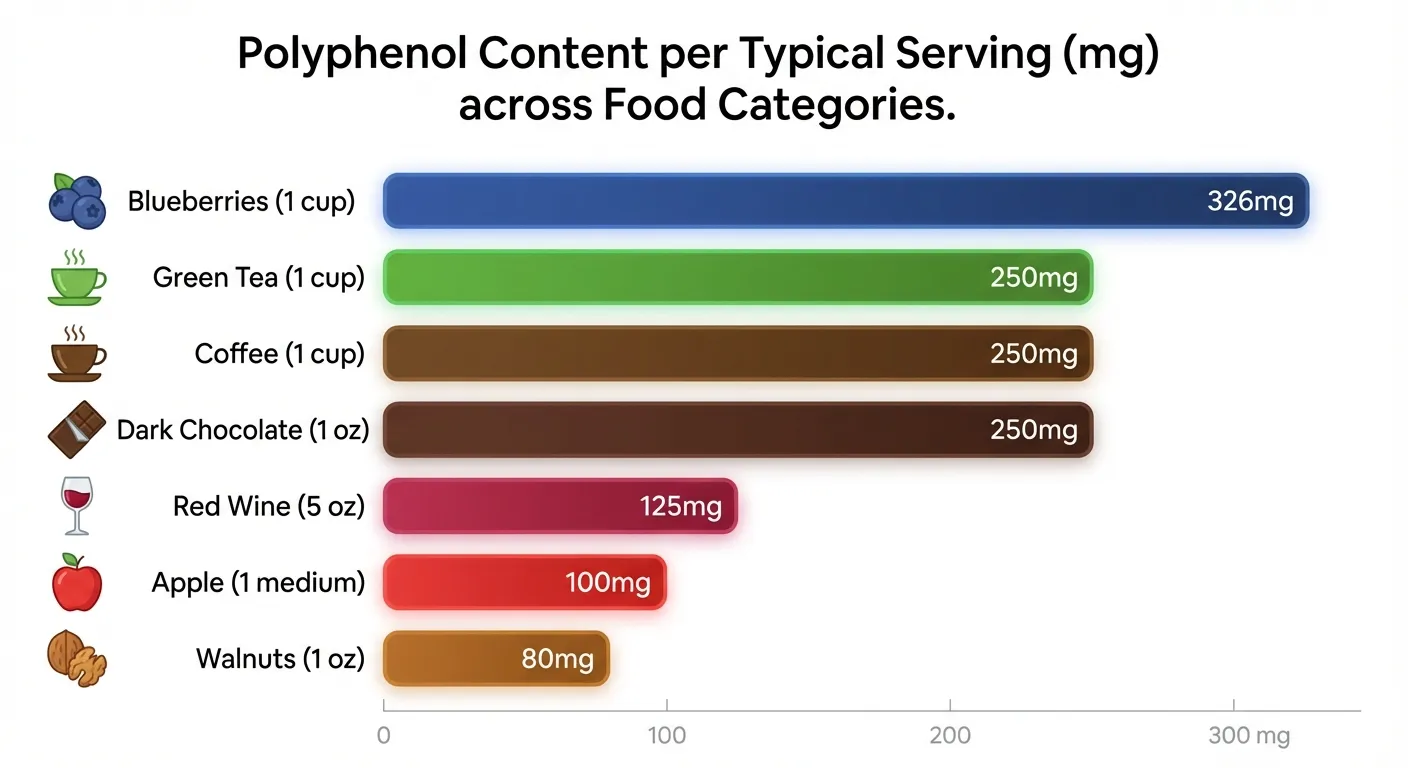 Comparison of polyphenol content per serving across different food sources