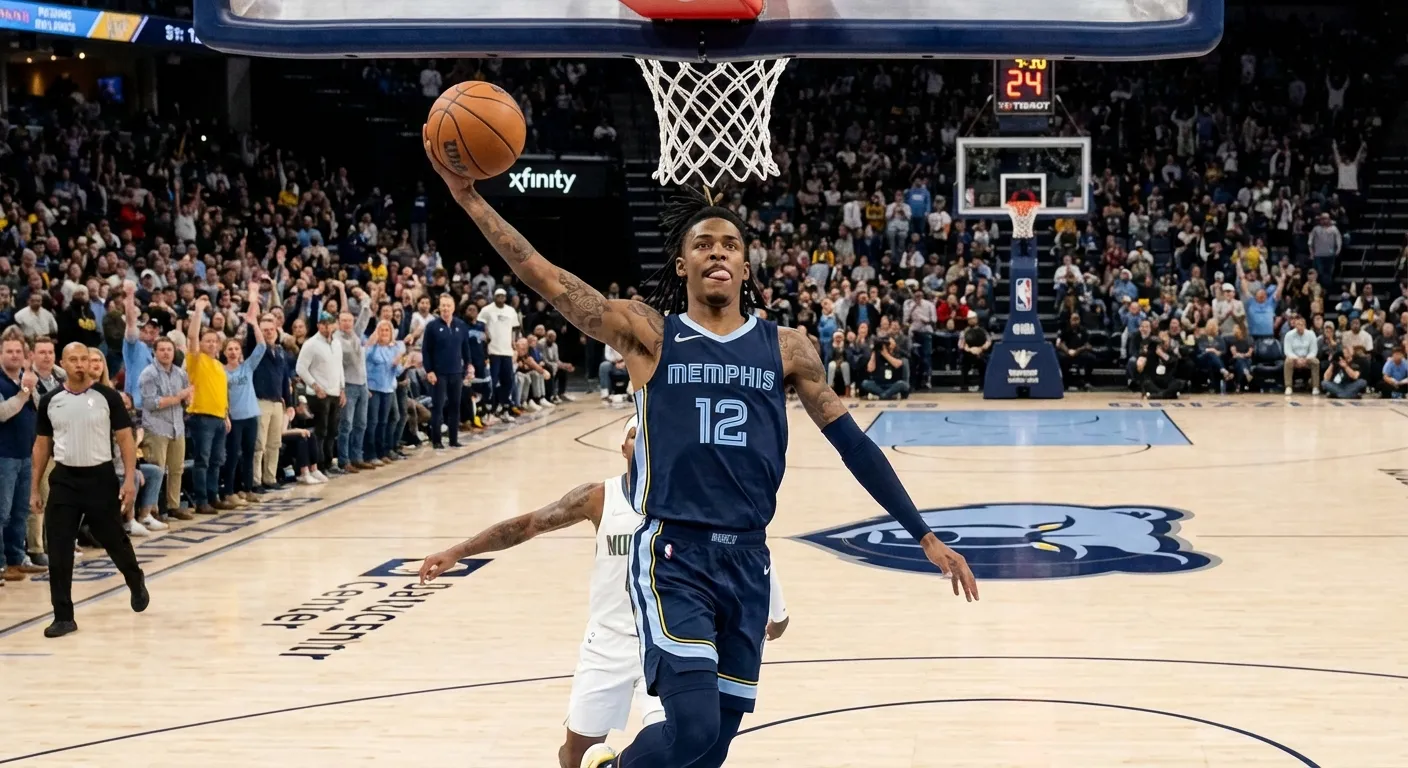 Ja Morant driving to the basket against a defender