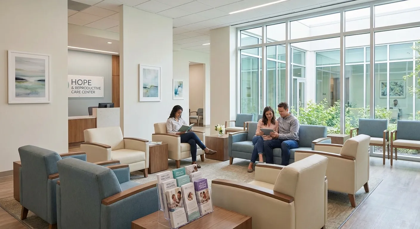 Modern fertility clinic waiting room representing the IVF industry