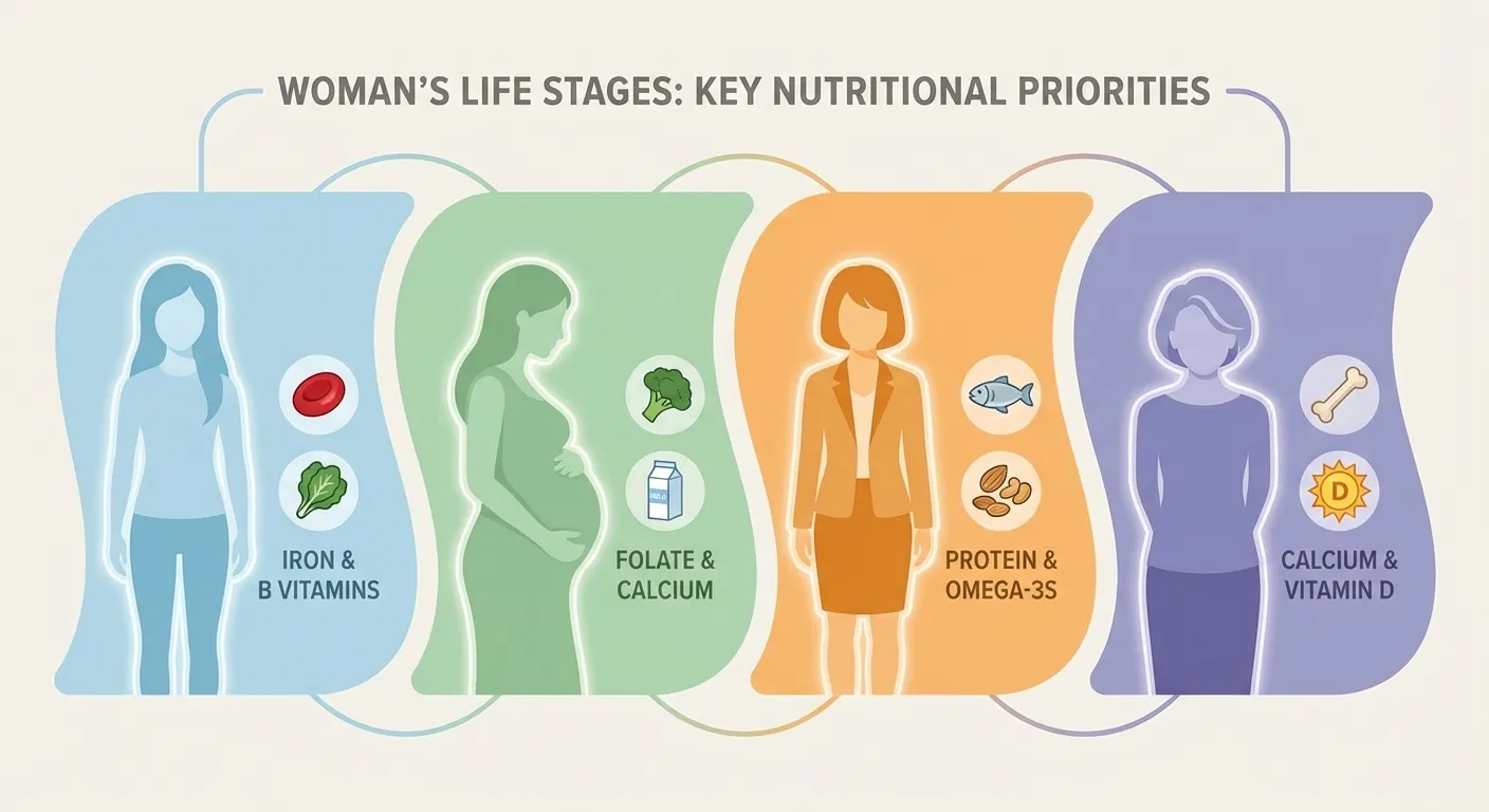 Visual timeline showing women's nutritional needs changing across life stages