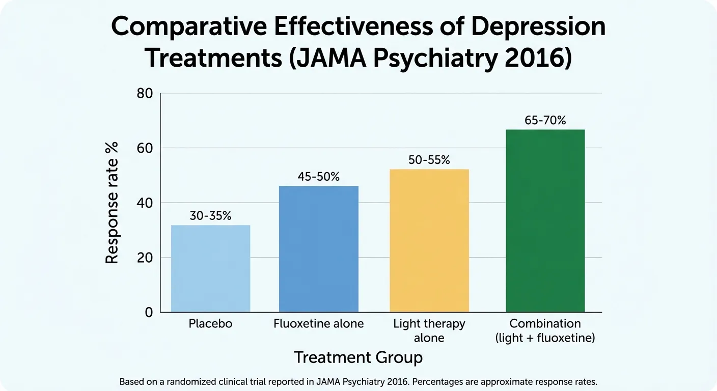 Graph comparing light therapy and medication effectiveness for depression