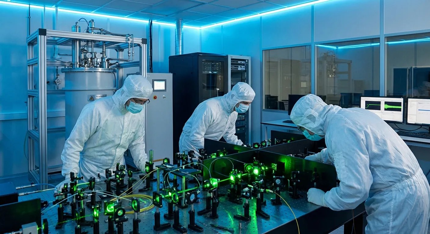 Research laboratory with quantum computing equipment and scientists