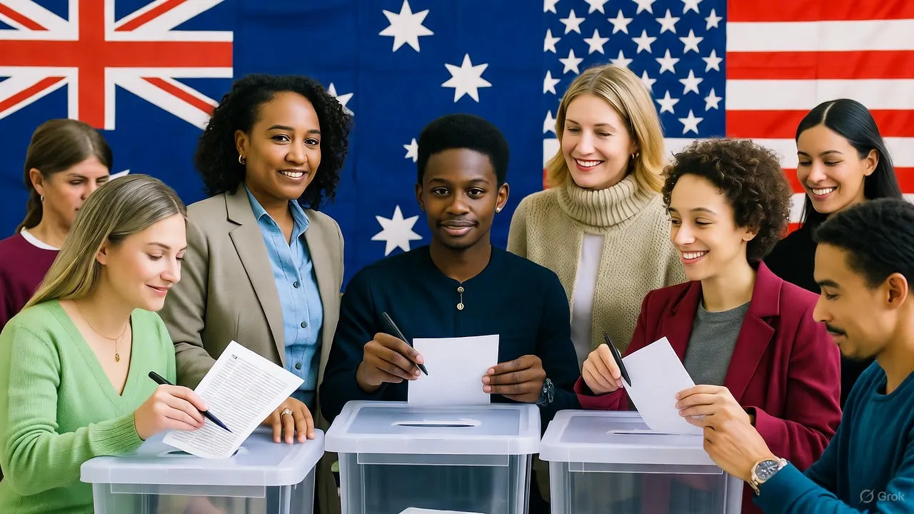 Ballot box with American flag elements and question mark overlay