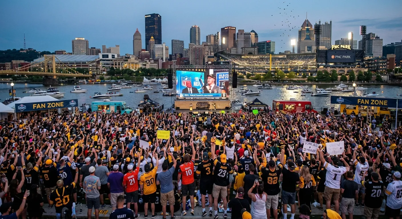 Fans watching NFL Draft on large outdoor screen at fan experience event