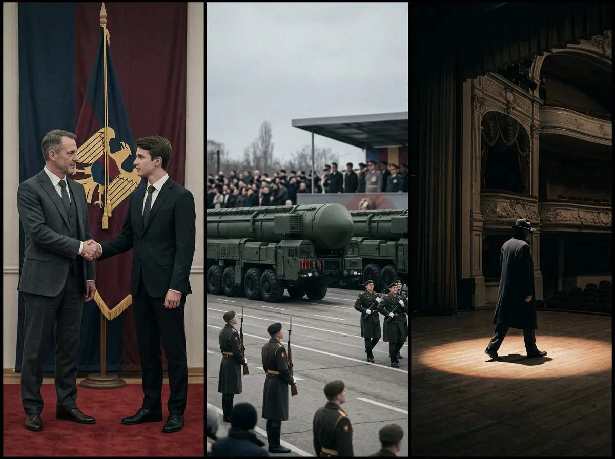 Split image comparing historical dynastic successions in authoritarian states