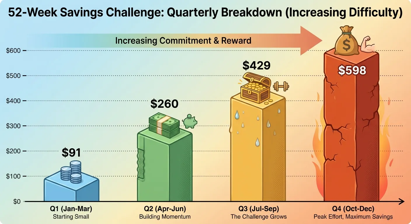 Chart showing 52-week savings progression by quarter