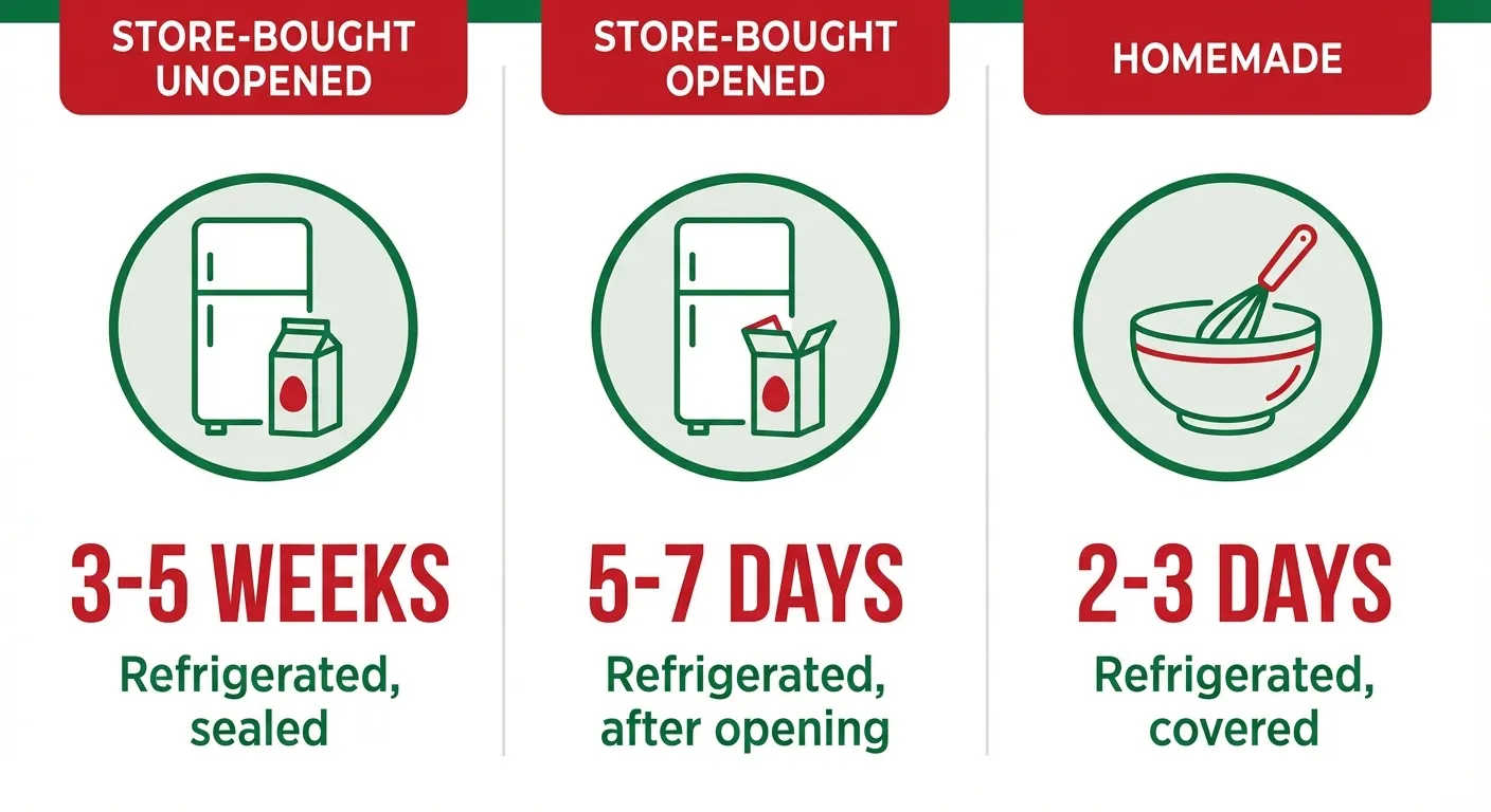 Chart showing eggnog storage times for different types