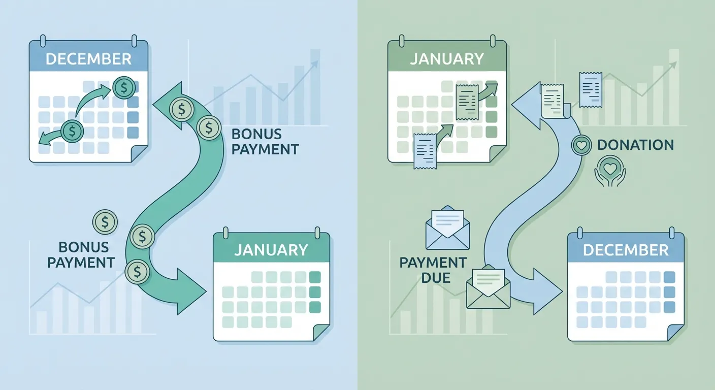 Calendar showing income deferral and expense acceleration strategies