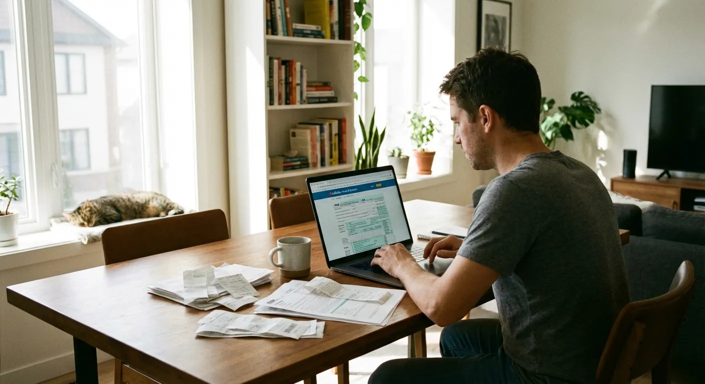 Person using laptop to file taxes online from home office