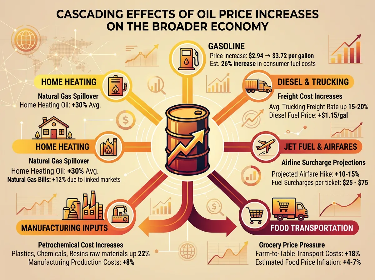 Breakdown of how oil price increases flow through to consumer prices