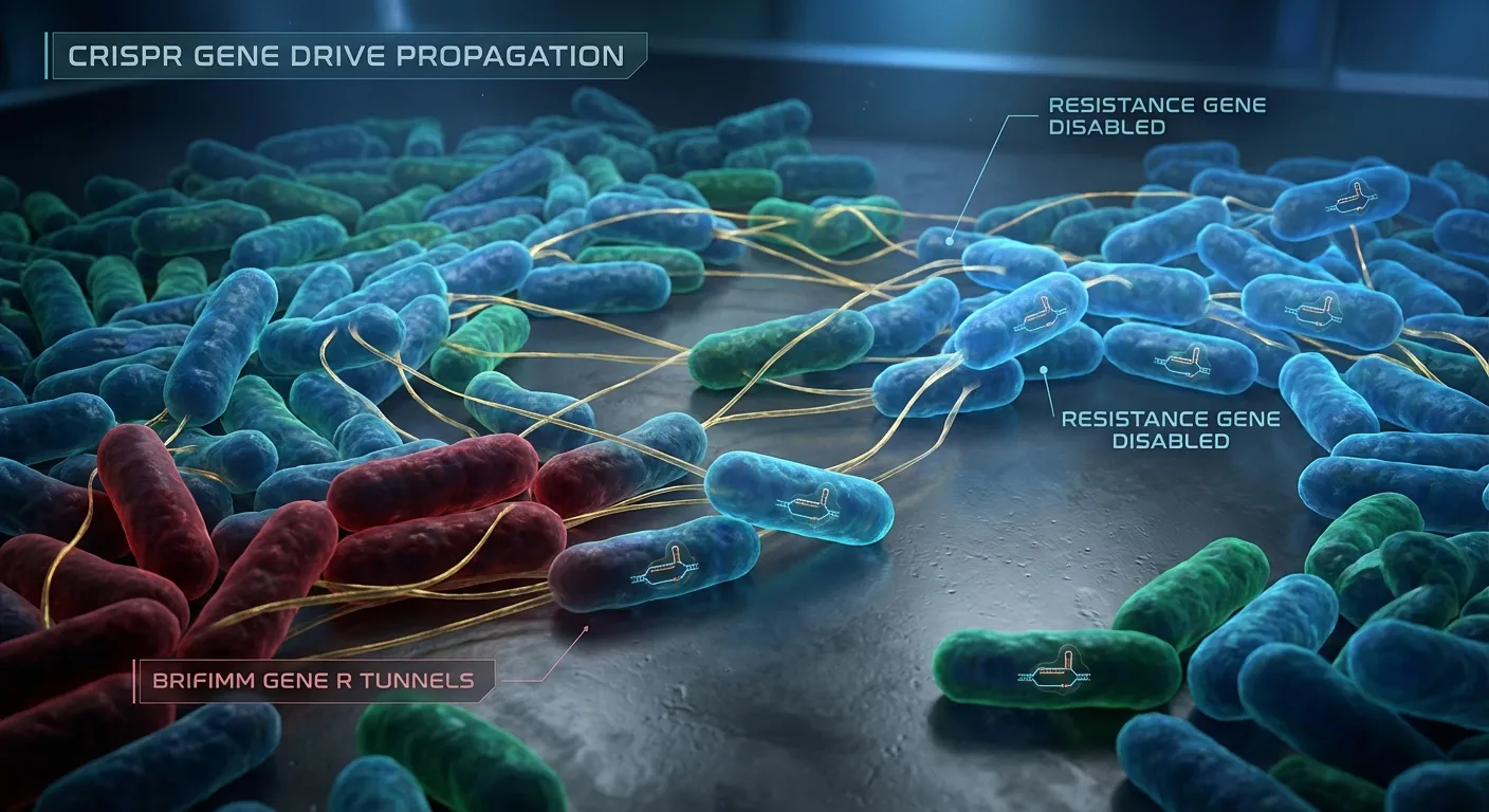 Microscopic visualization of CRISPR gene drive system spreading through a bacterial biofilm