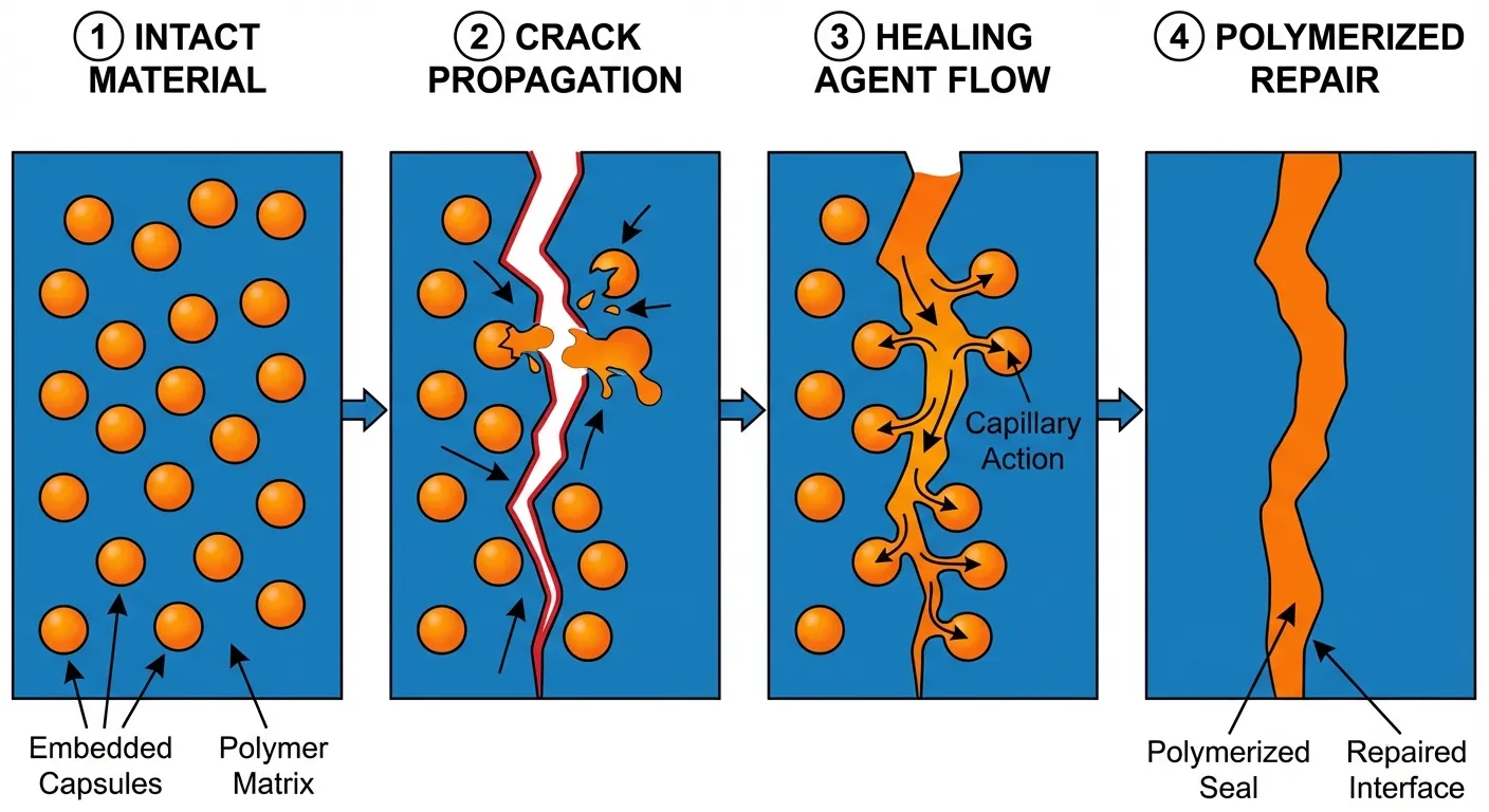 Diagram showing the healing process stages from damage to repair completion