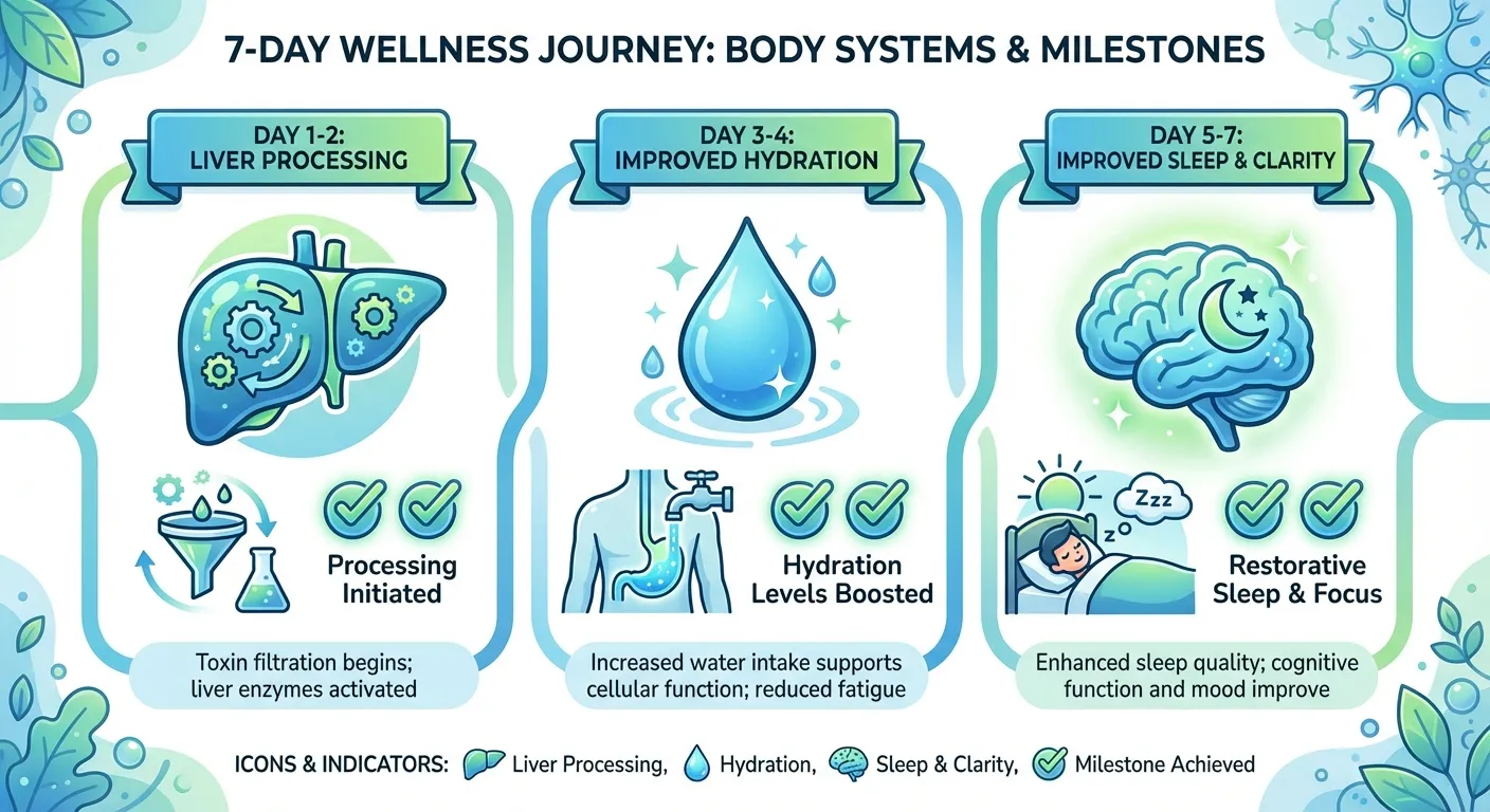Timeline showing body changes in first week without alcohol
