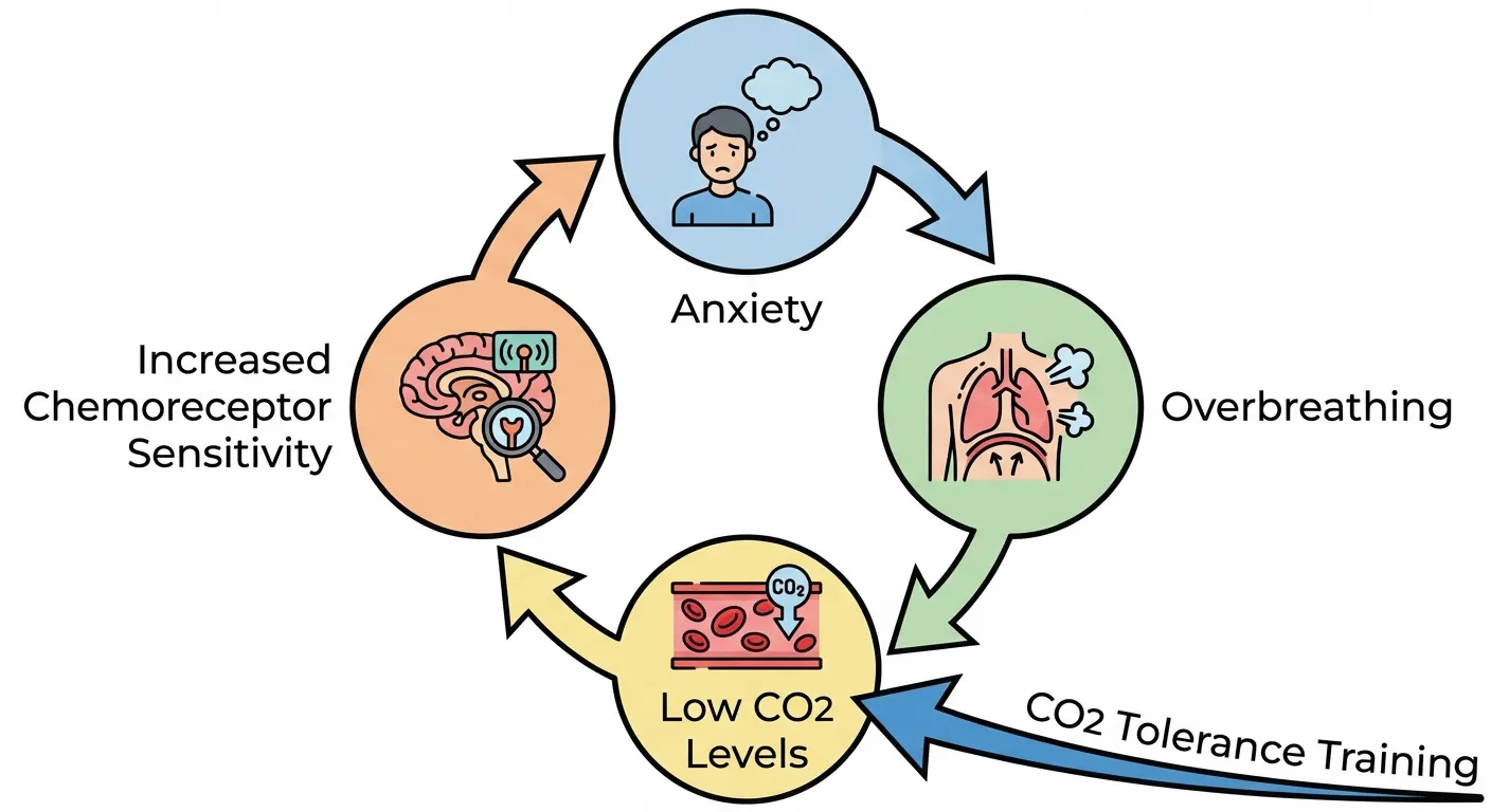 Diagram showing the anxiety-overbreathing-CO2 sensitivity feedback loop