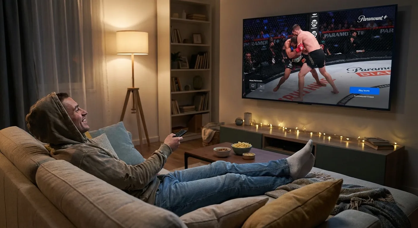 Fan watching UFC fight on television at home