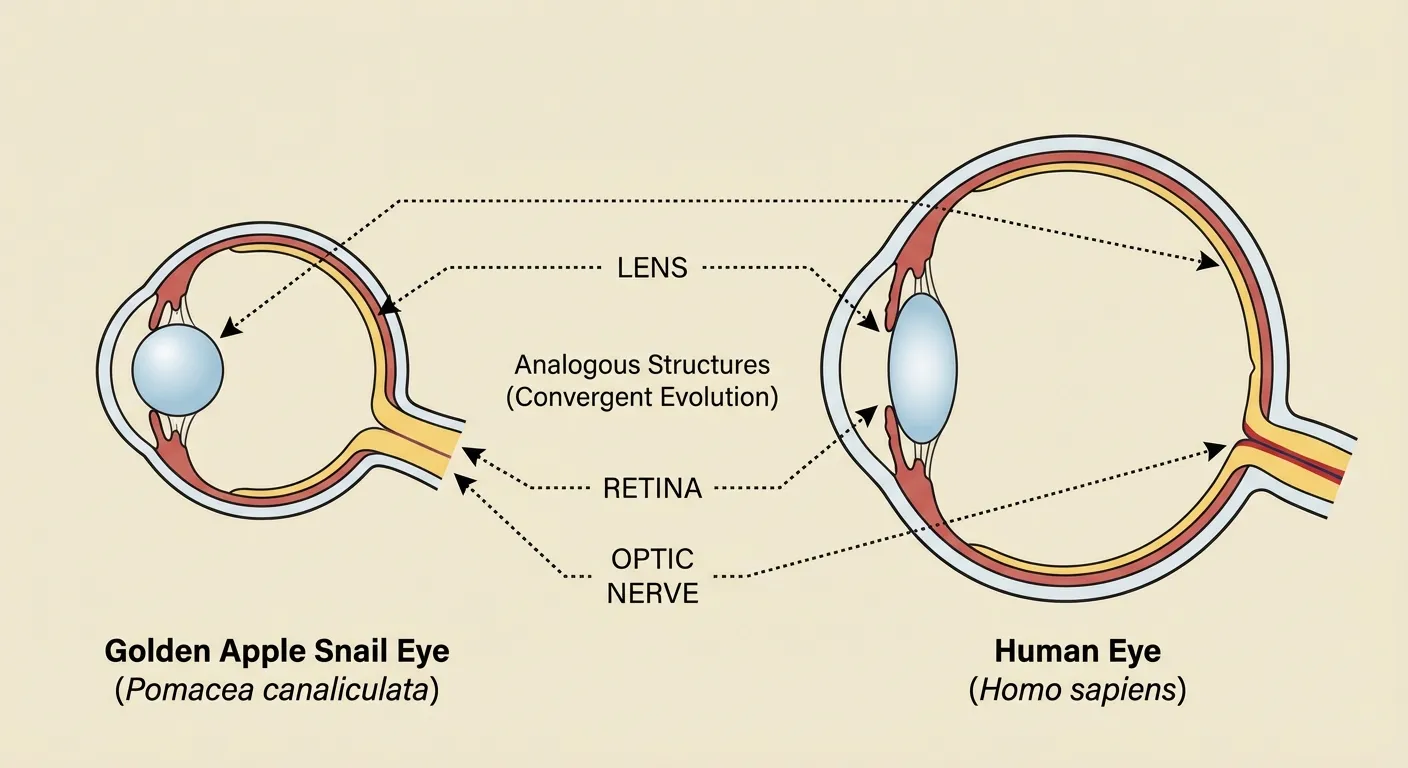 Cross-section diagram comparing snail eye to human eye showing structural similarities