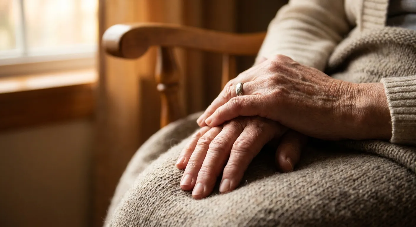 Two hands gently holding each other in soft natural light representing self-care and connection