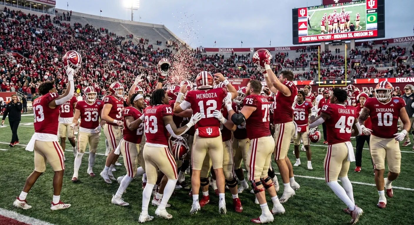Indiana Hoosiers team celebrating their semifinal victory