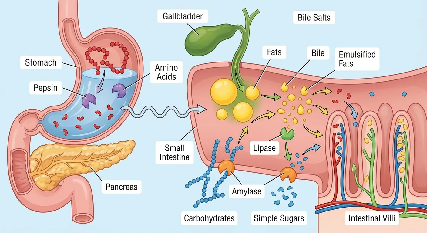Digestive enzyme function in the gastrointestinal tract
